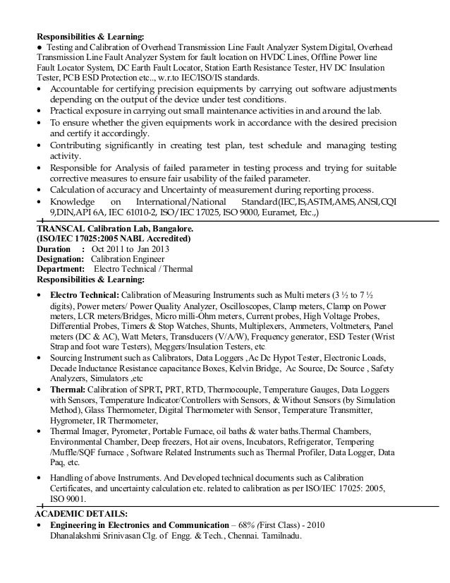 Metrology manager resume