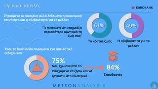 6
Ζητούμενο οι ευκαιρίες αλλά δεδομένο η οικονομική
στενότητα και η αβεβαιότητα για το μέλλον
Έτσι, το brain drain παραμέν...