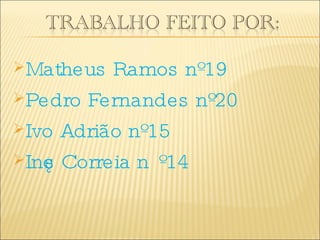Matheus Ramos nº19 Pedro Fernandes nº20 Ivo Adrião nº15 Inês Correia nº14 