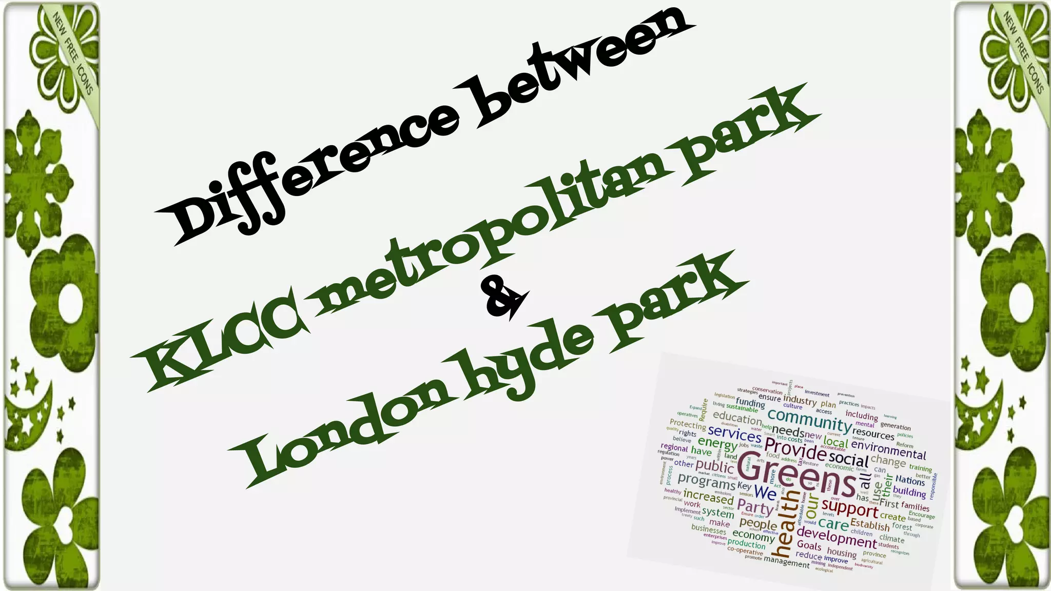 Difference between 
KLCC metropolitan park 
hyde & 
park 
London  