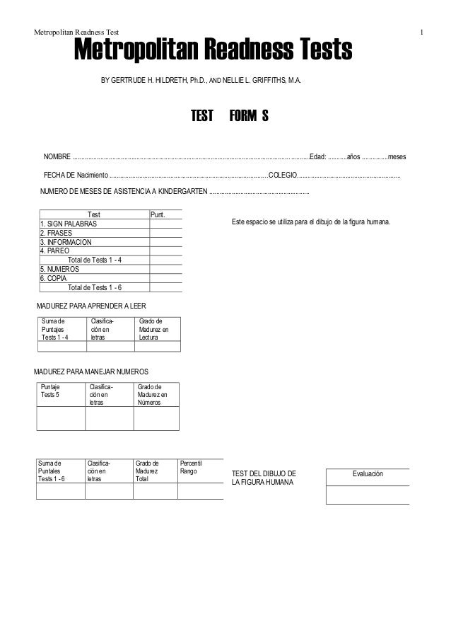 Metropolitan readness tests