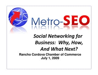 Social Networking for
        Business: Why, How,
          And What Next?
Rancho Cordova Chamber of Commerce
            July 1, 2009
 