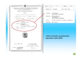 -Ultimo brevetto recentemente
depositato dalla MDM
 