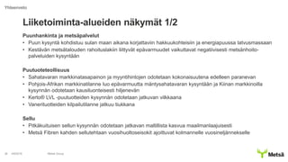 Liiketoiminta-alueiden näkymät 1/2
Puunhankinta ja metsäpalvelut
• Puun kysyntä kohdistuu sulan maan aikana korjattaviin hakkuukohteisiin ja energiapuussa latvusmassaan
• Kestävän metsätalouden rahoituslakiin liittyvät epävarmuudet vaikuttavat negatiivisesti metsänhoito-
palveluiden kysyntään
Puutuoteteollisuus
• Sahatavaran markkinatasapainon ja myyntihintojen odotetaan kokonaisuutena edelleen paranevan
• Pohjois-Afrikan markkinatilanne luo epävarmuutta mäntysahatavaran kysyntään ja Kiinan markkinoilla
kysynnän odotetaan kausiluonteisesti hiljenevän
• Kerto® LVL -puutuotteiden kysynnän odotetaan jatkuvan vilkkaana
• Vanerituotteiden kilpailutilanne jatkuu tiukkana
Sellu
• Pitkäkuituisen sellun kysynnän odotetaan jatkavan maltillista kasvua maailmanlaajuisesti
• Metsä Fibren kahden sellutehtaan vuosihuoltoseisokit ajoittuvat kolmannelle vuosineljännekselle
4/8/2016 Metsä Group36
Yhteenveto
 