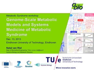 Metabolic Syndrome workshop

Dec. 13, 2013
Eindhoven University of Technology, Eindhoven
Natal van Riel
Dept. of Biomedical Engineering, TU/e, n.a.w.v.riel@tue.nl
Systems Biology and Metabolic Diseases

 