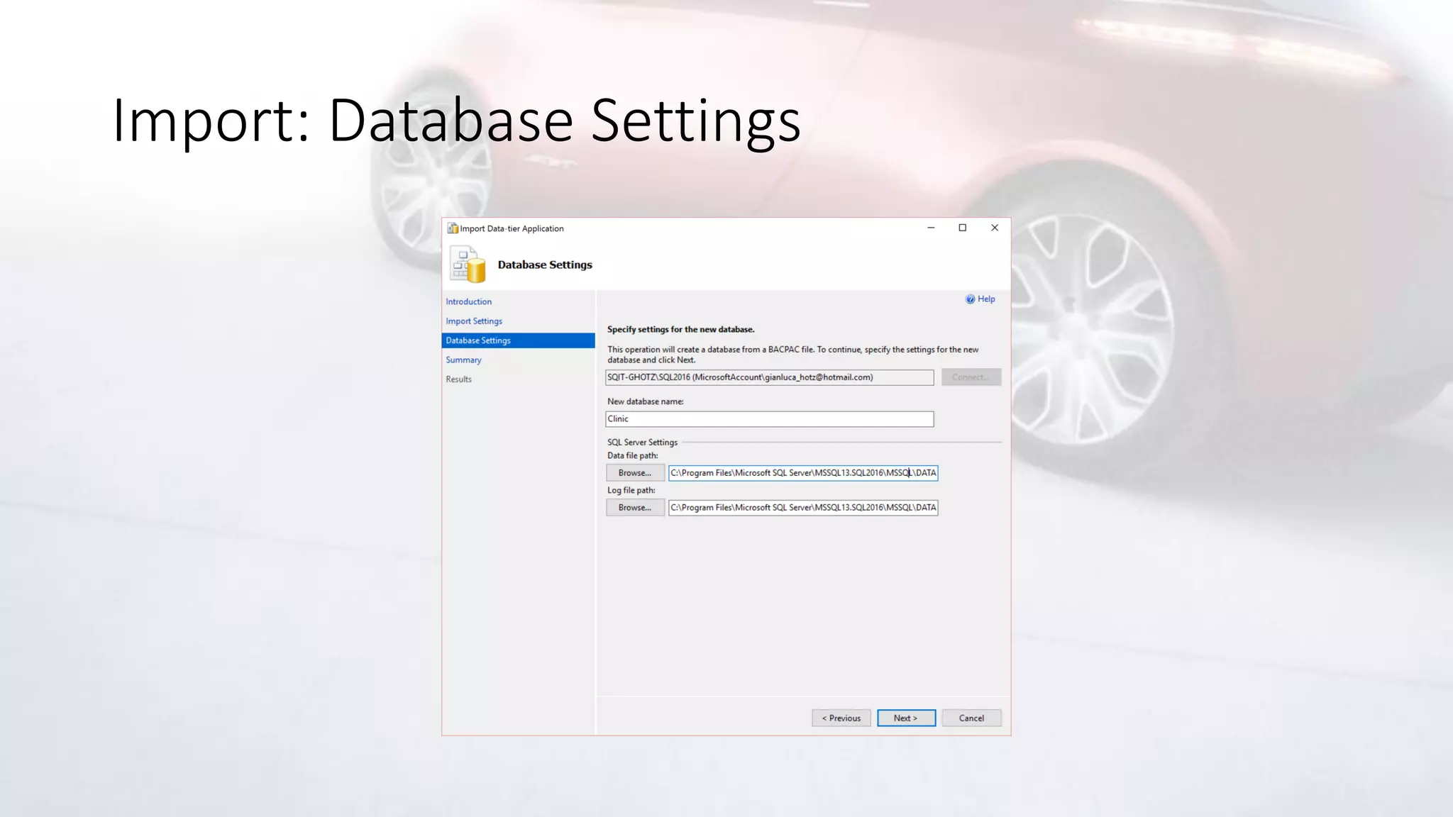 Import: Database Settings
 