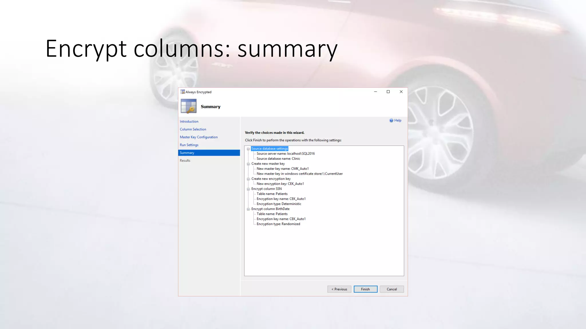 Encrypt columns: summary
 