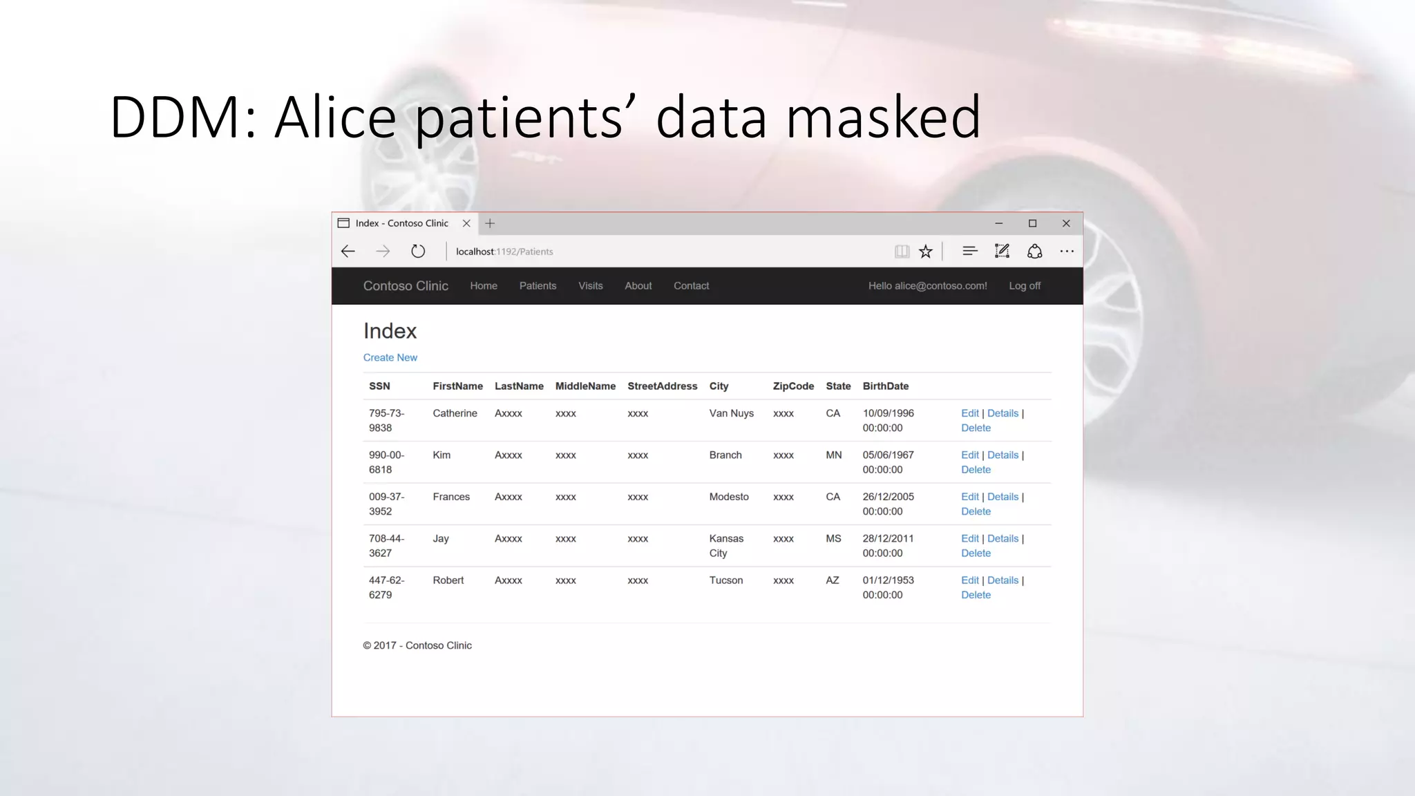 DDM: Alice patients’ data masked
 