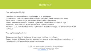 LES OUTILS
Le Cube Vert - Agence digitale spécialisée en développement web,
conseil et stratégies de communication digital...