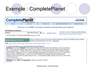 Exemple : CompletePlanet Isabelle Choquet - ICHEC ebusiness 