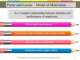 Porter and Lawler – Model of Motivation
Communication
33
Efforts leads to performance
Performance leads to intrinsic and extrinsic rewards
Rewards leads to satisfaction
Satisfaction leads to higher efforts
In a Complex relationship between attitudes and
performance of employees,
 