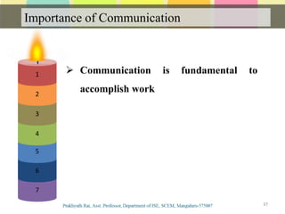 Importance of Communication
Communication
37
7
6
5
4
3
2
1  Communication is fundamental to
accomplish work
 
