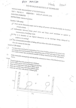 measurement past paper second year