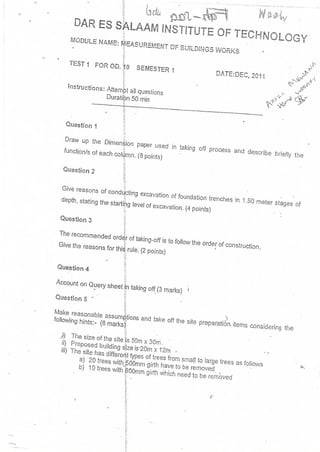 measurement past paper second year