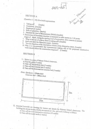 measurement past paper second year