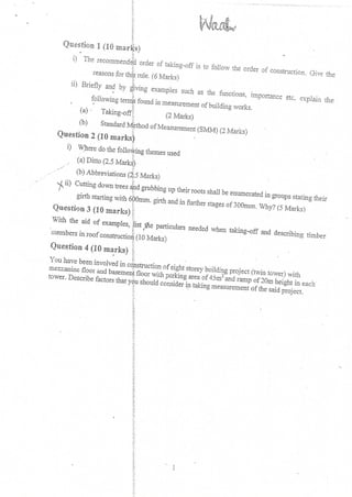 measurement past paper second year