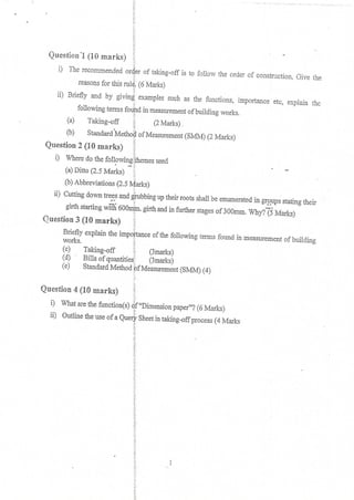 measurement past paper second year