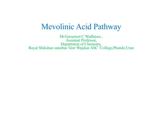 Mevolinic Acid Pathway
Dr.Gurumeet C Wadhawa ,
Assistant Professor,
Department of Chemistry.
Rayat Shikshan sansthas Veer Wajekar ASC College,Phunde,Uran
 