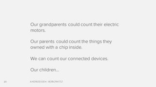 23
Our grandparents could count their electric
motors.
Our parents could count the things they
owned with a chip inside.
W...