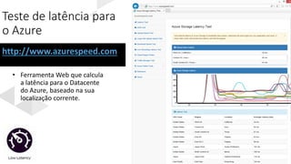 Teste de latência para
o Azure
http://www.azurespeed.com
 