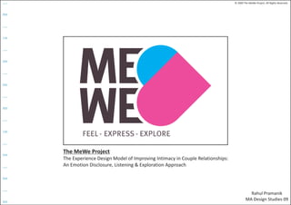 © 2009 The MeWe Project. All Rights Reserved.




The MeWe Project
The Experience Design Model of Improving Intimacy in Couple Relationships:
An Emotion Disclosure, Listening & Exploration Approach




                                                                                        Rahul Pramanik
                                                                                      MA Design Studies 09
 