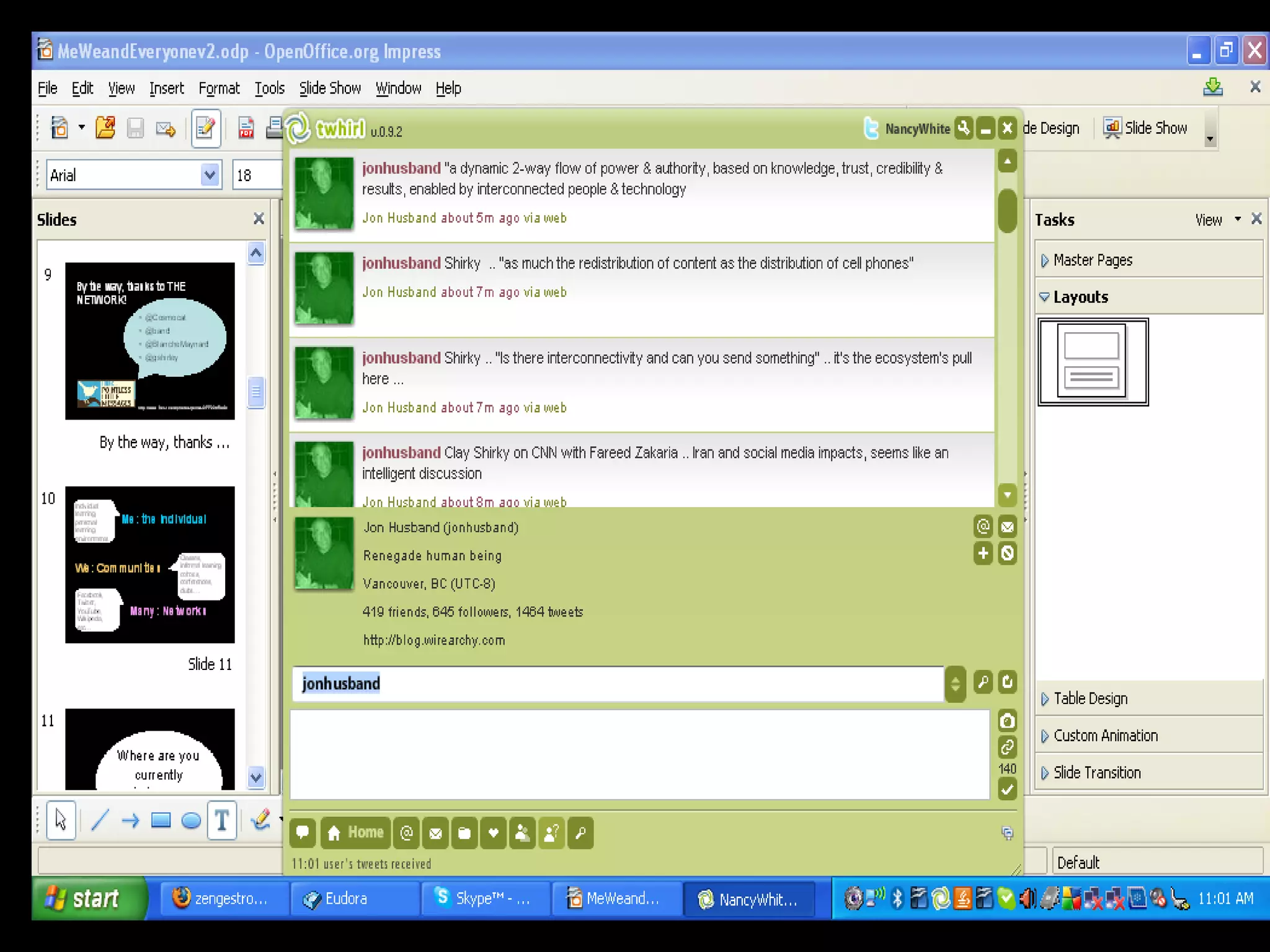 Many: Networks We:   Communities Me: the Individual Personal  identity, interest & trajectory Bounded  membership; group identity, shared interest, human centered Boundaryless; fuzzy, intersecting interests, object centered sociality (Engeström) 