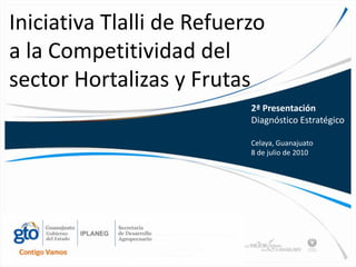 Iniciativa Tlalli de Refuerzo a la Competitividad del sector Hortalizas y Frutas 2ª Presentación Diagnóstico Estratégico Celaya, Guanajuato 8 de julio de 2010 