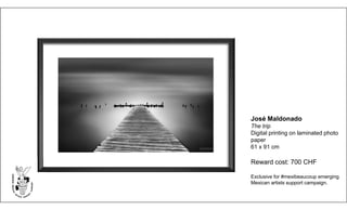 José Maldonado
The trip
Digital printing on laminated photo
paper
61 x 91 cm
Reward cost: 700 CHF
Exclusive for #mexibeaucoup emerging
Mexican artists support campaign.
 