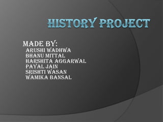 MADE BY:
Arushi wadhwa
Bhanu mittal
Harshita aggarwal
Payal jain
Srishti wasan
Wamika bansal
 