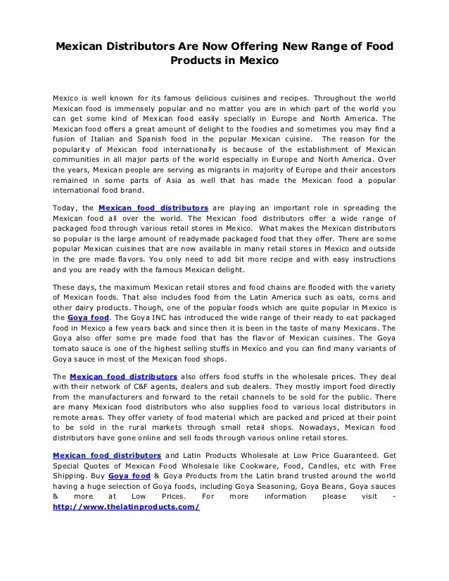 Mexican distributors are now offering new range of food products in mexico