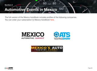 Section 2
Automotive Events in Mexico
Page 38
The full version of the Mexico AutoBook includes proﬁles of the following companies. 
You can order your subscription to Mexico AutoBook here.
 