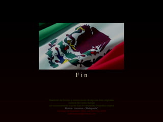 Fin


Reedición de formato e incorporación de algunas fotos originales
                   cortesía de Carlos Rangel
con reconocimiento a quien hizo el compendio fotográfico original
                Música: Lecuona – “Malagueña”
        Santiago de Querétaro, Mex. Jul.2007/Sep.2008
                  carlitosrangel@hotmail.com
 