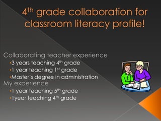 4th grade collaboration for classroom literacy profile! Collaborating teacher experience3 years teaching 4th grade