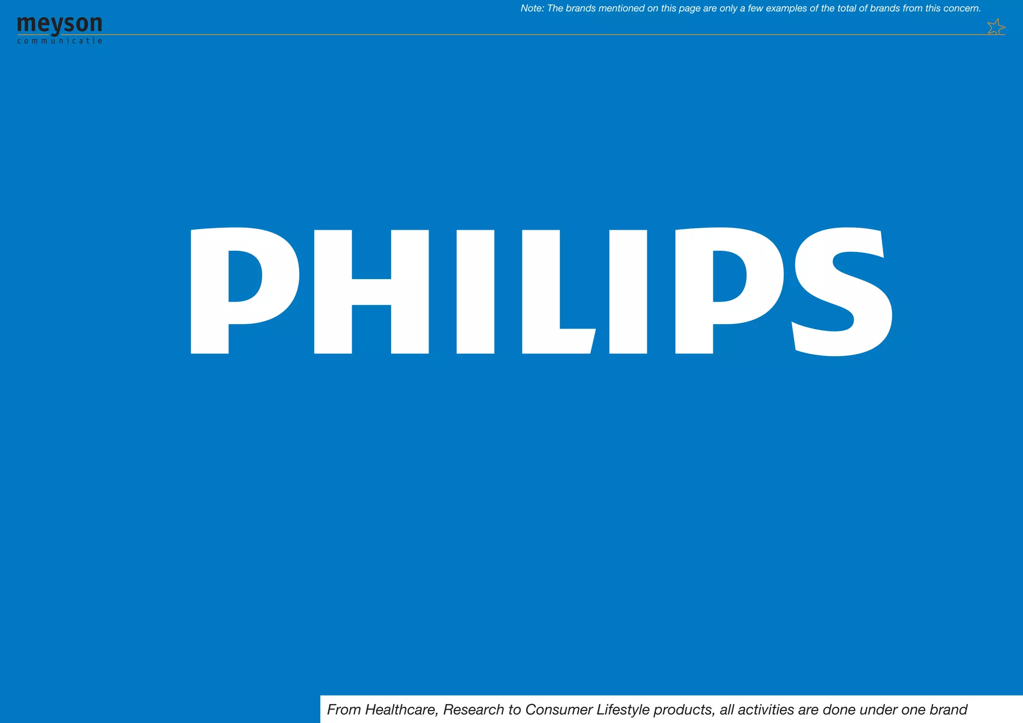 Note: The brands mentioned on this page are only a few examples of the total of brands from this concern.




From Healthcare, Research to Consumer Lifestyle products, all activities are done under one brand
 
