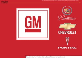Note: The brands mentioned on this page are only a few examples of the total of brands from this concern.




There is no visual brand relation within the General Motors concern and it’s brands
 