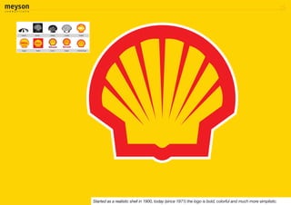 Started as a realistic shell in 1900, today (since 1971) the logo is bold, colorful and much more simplistic.
 
