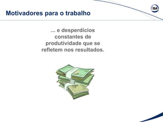 Motivadores para o trabalho 
... e desperdícios 
constantes de 
produtividade que se 
refletem nos resultados. 
 