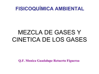 FISICOQUÍMICA AMBIENTAL



  MEZCLA DE GASES Y
CINETICA DE LOS GASES


 Q.F. Monica Guadalupe Retuerto Figueroa
 