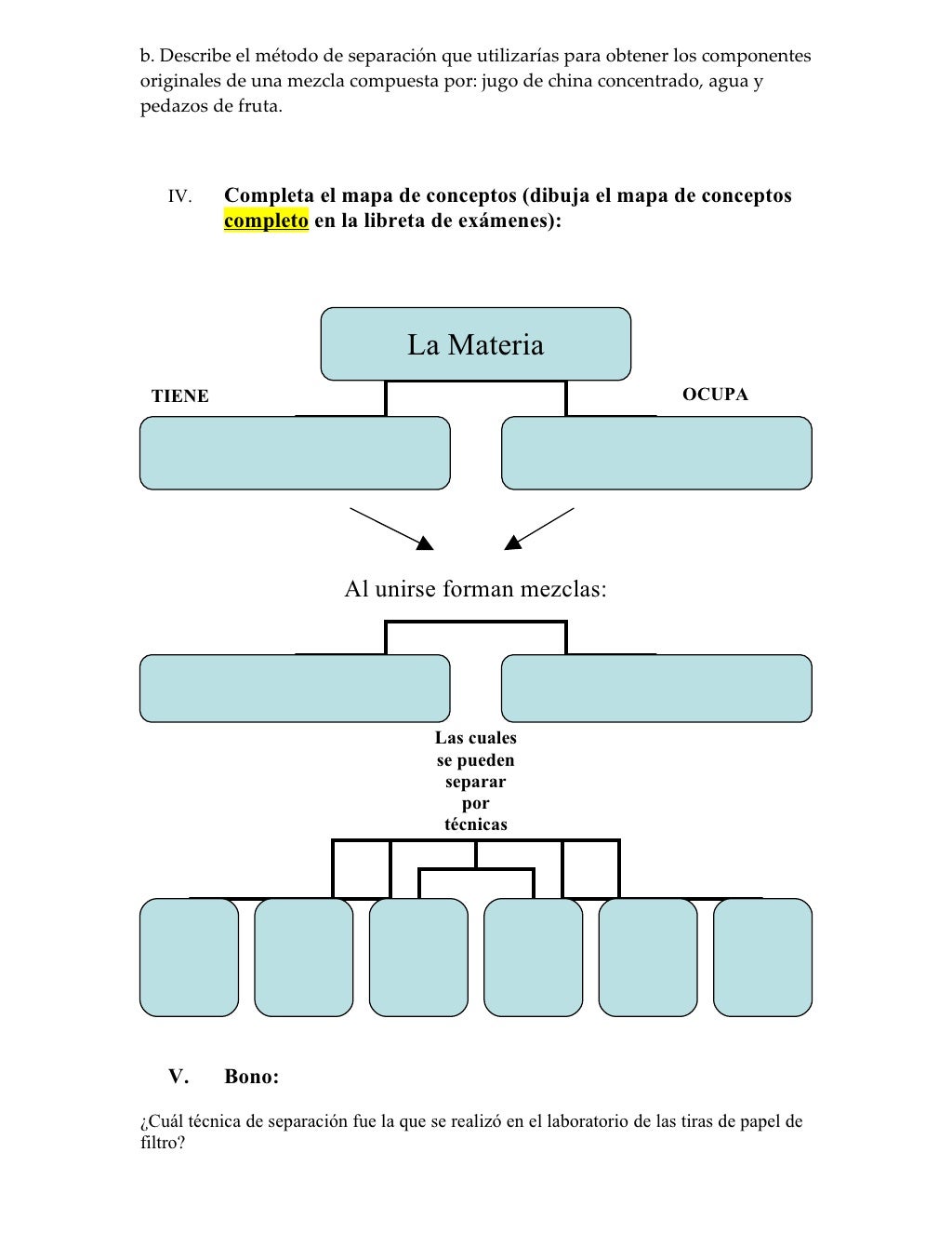 EXAMEN MEZCLAS Y SUS SEPARCIONES