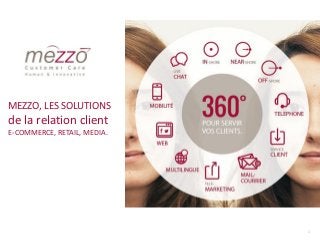 1
MEZZO, LES SOLUTIONS
de la relation client
E-COMMERCE, RETAIL, MEDIA.
 