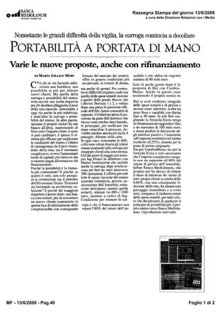 Rassegna Stampa del giorno 13/6/2008
                               a cura della Direzione Relazioni con i Media




MF - 13/6/2008 - Pag.40                                   Foglio 1 di 2