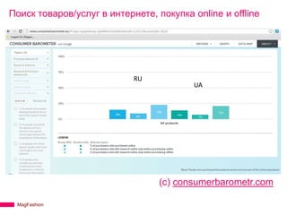 Поиск товаров/услуг в интернете, покупка online и offline




                            RU
                                          UA




                                  (с) consumerbarometr.com

 MagFashion
 