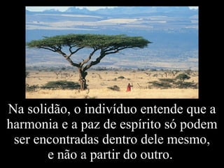 Na solidão, o indivíduo entende que a harmonia e a paz de espírito só podem ser encontradas dentro dele mesmo, e não a partir do outro.  