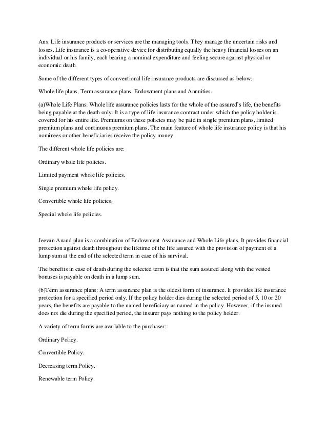 Assignment term paper life insurance