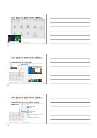 Eines bàsiques del sistema operatiu.
Formador: Antonio Carrasco 133
Eines bàsiques del sistema operatiu.
• Personalització de l’escriptori.
Formador: Antonio Carrasco 134
2. Optimització d’un sistema d’arxius
Eines bàsiques del sistema operatiu.
• Personalització del menú Inicio: mostrar
aplicacions,...
Formador: Antonio Carrasco 135
2. Optimització d’un sistema d’arxius
133
134
135
 