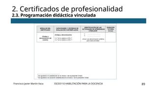 SSCE0110 HABILITACIÓN PARA LA DOCENCIA 89
2. Certificados de profesionalidad
2.3. Programación didáctica vinculada
Francisco Javier Martín Vaca
 