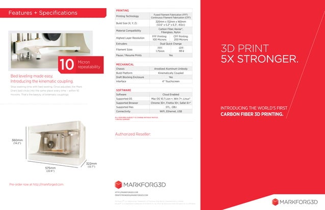 MarkForged - Specification sheet for the Mark One 3D printer | PDF ...