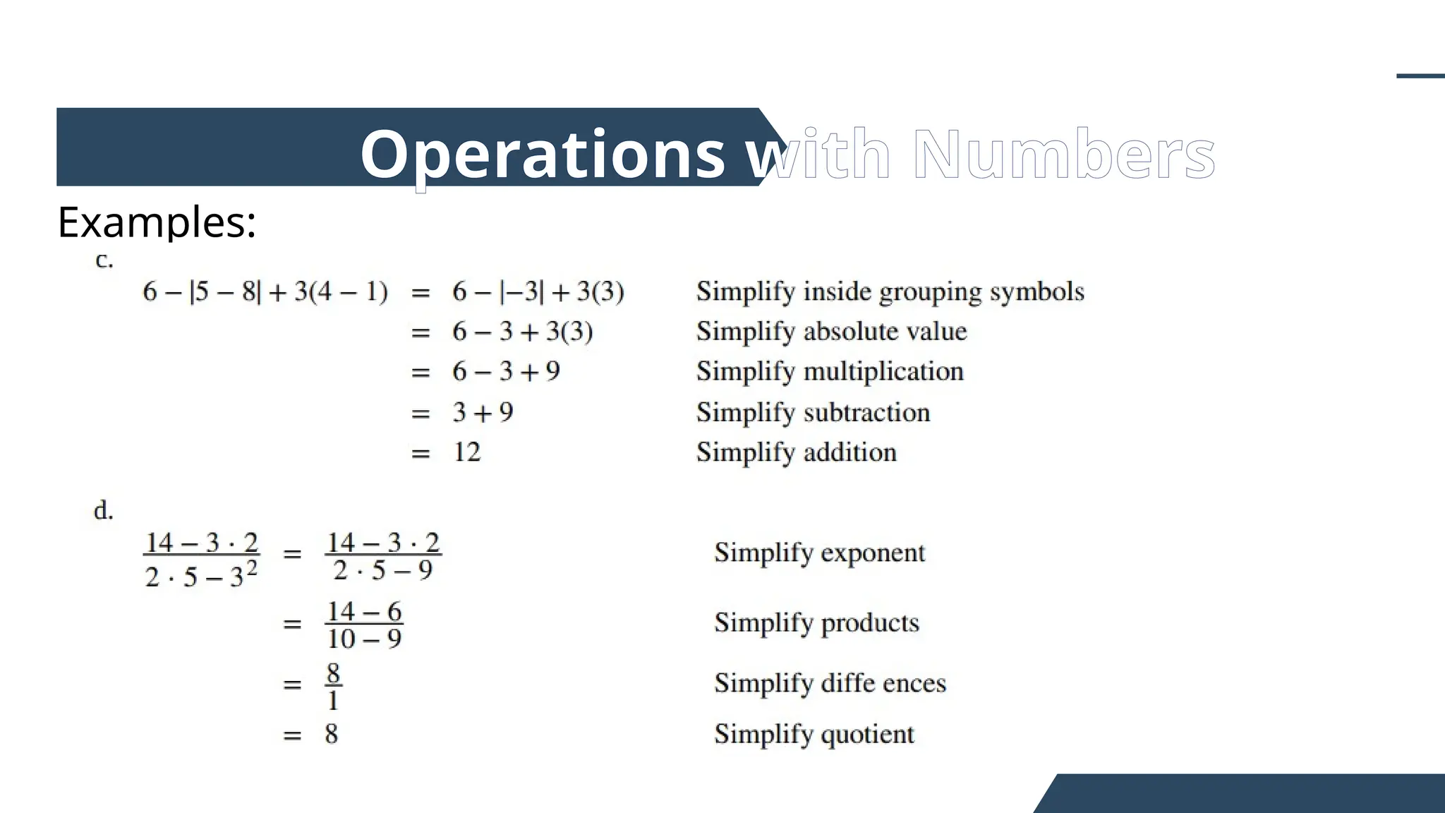 Examples:
Operations with Numbers
 