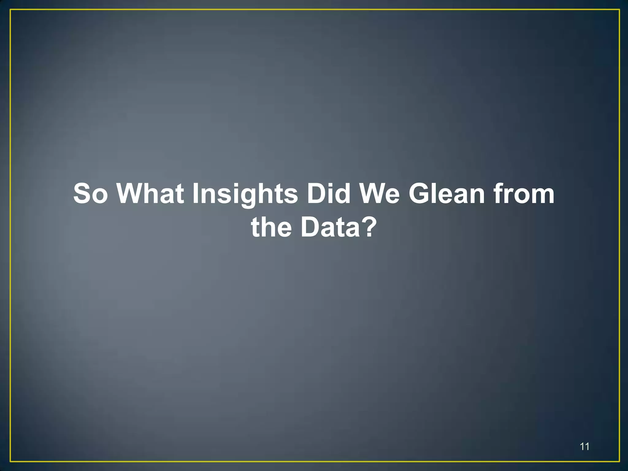11
So What Insights Did We Glean from
the Data?
 
