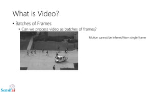 What is Video?
• Batches of Frames
• Can we process video as batches of frames?
Motion cannot be inferred from single frame
 
